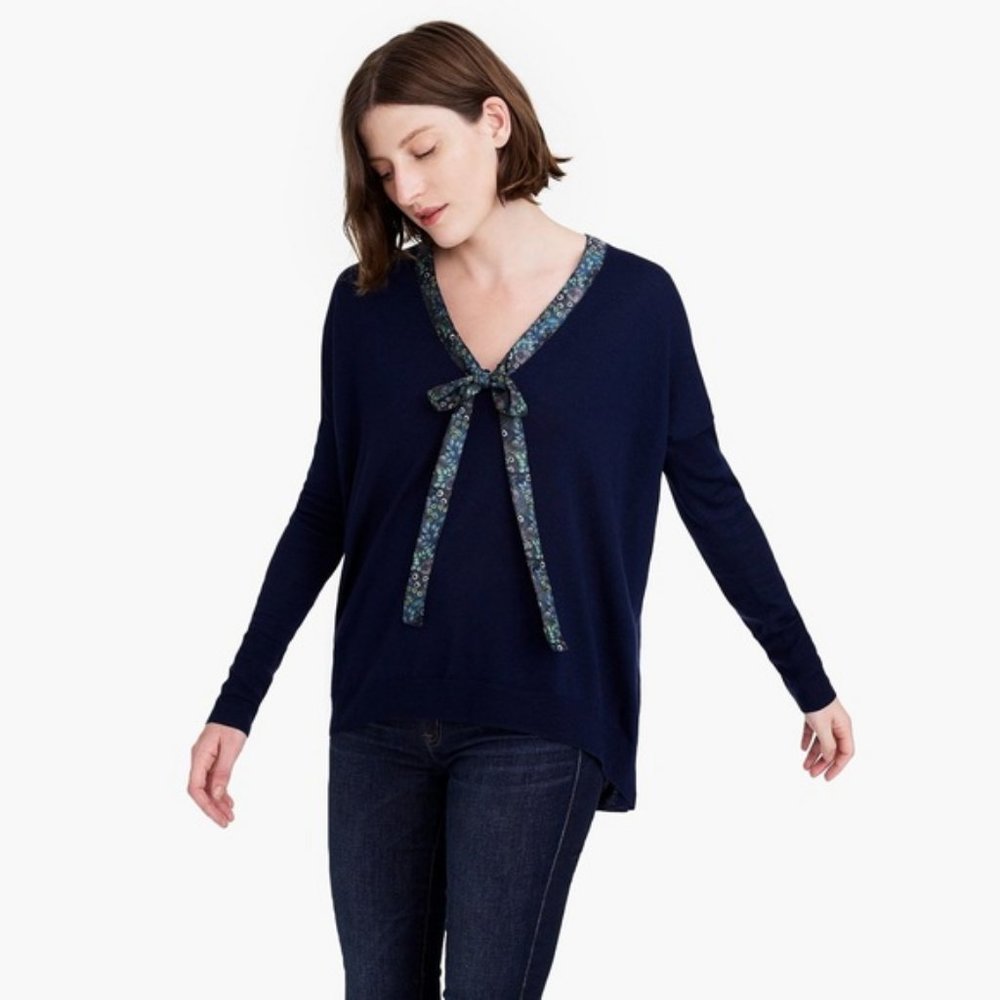 J. Crew X Abigail Borg Floral Tie Neck Sweater